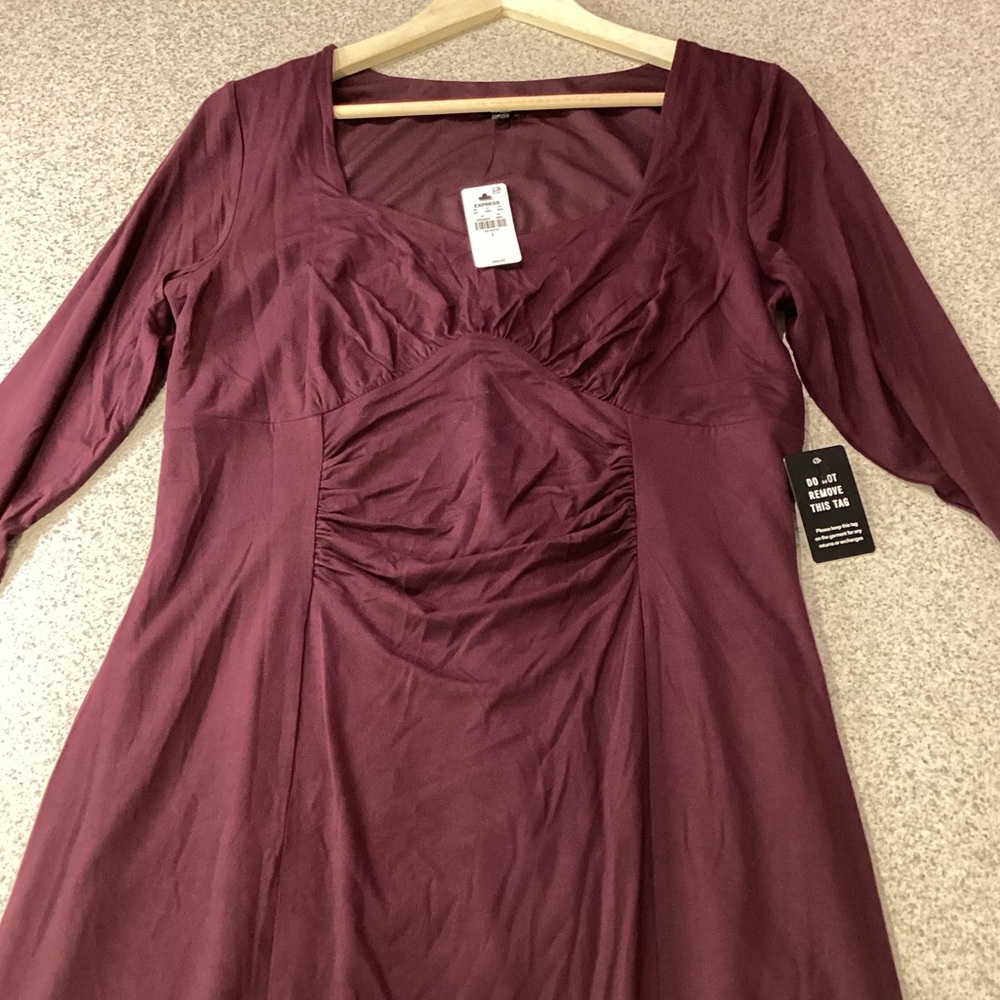 Express Purple Sweetheart Long Sleeve Ruched Side Slit Midi Dress - Picture 6 of 9